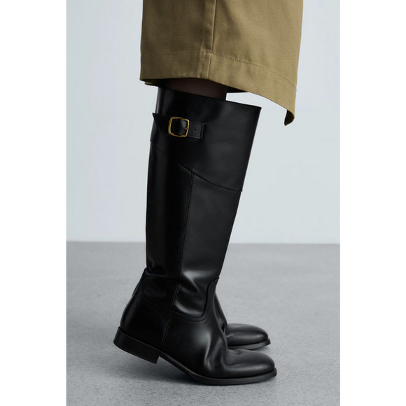 NEW MANGO MNG BLACK LEATHER BUCKLES BUCKLE BOOTS SZ 38 7.5 - Picture 1 of 14